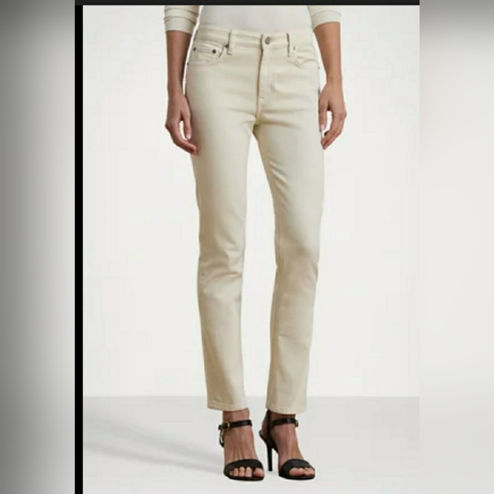 Lauren Ralph Lauren Cream Wash High Rise Premier Straight Ankle Jean - 6